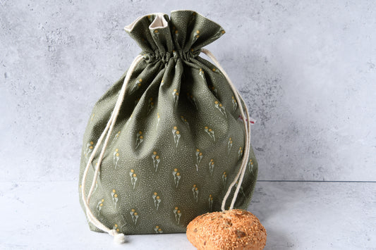 Handgenähter 3-in-1 Brotbeutel "Daisy" aus Baumwolle und Innenfutter aus Leinen von Fabelhaftewerkstatt.