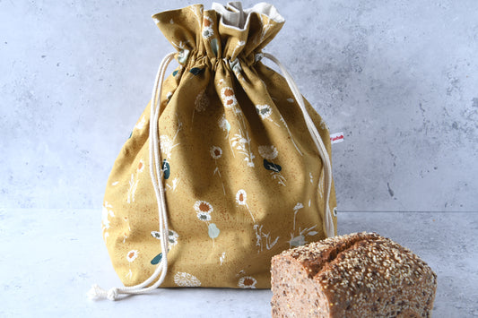 Handgenähter 3-in-1 Brotbeutel "Amber" aus Baumwolle und Innenfutter aus Leinen von Fabelhaftewerkstatt.