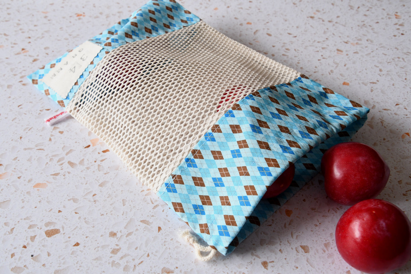 Obst- und Gemüsebeutel - Rautenmuster auf blau