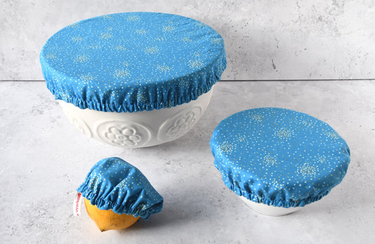 Schüsselhaube - Glitter auf blau