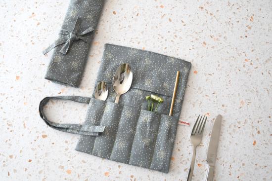 Besteckrolle "Glitter auf grau"