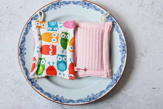 Spülschwamm, Scheuerschwamm,  2er Set - "Bunte Eulen"