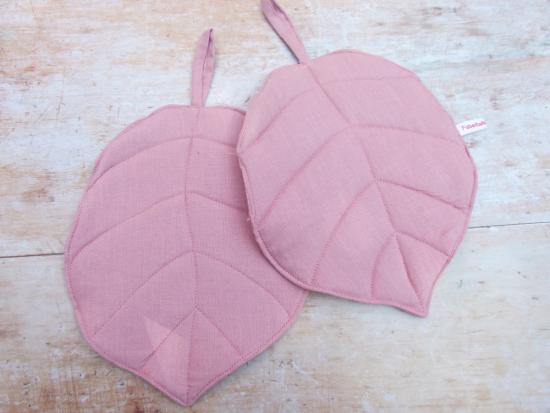 Topflappen aus Leinen (Blatt rosa)