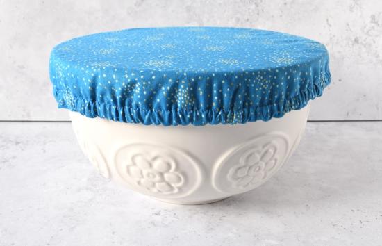 Schüsselhaube "Glitter auf blau"