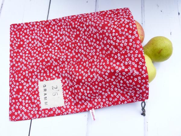 Allzweckbeutel "Weiße Streublumen auf rot"