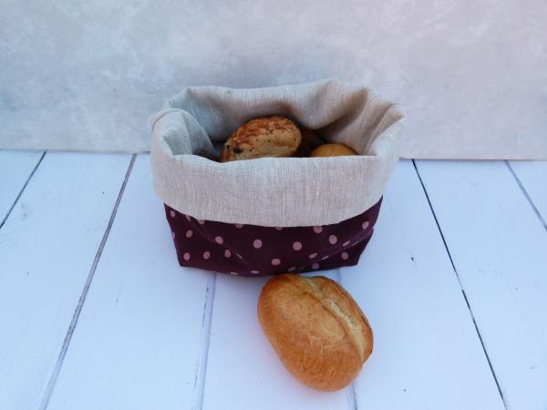Brotbeutel, Brotkorb, Brot Aufbewahrung - "Rosa Punkte auf dunkellila"