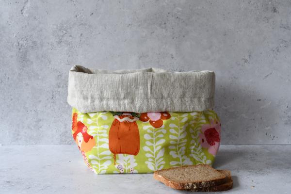 Brotbeutel, Brotkorb, frisches Brot aufbewahren - "Blumenmädchen auf grün"