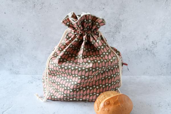 Brotbeutel, Brotkorb, Brot lange frisch halten - "Grafisches Muster auf khaki"