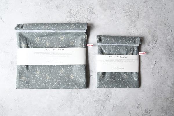 Gefrierbeutel wiederverwendbar, zero waste - "Glitter auf grau"
