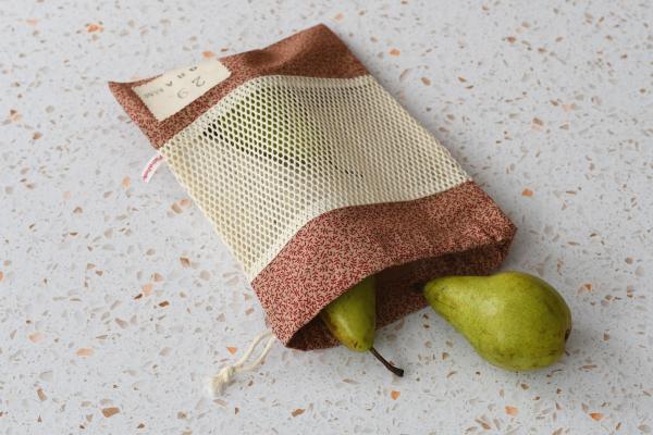 Obst- und Gemüsebeutel "Rote Zweige auf hellbraun"