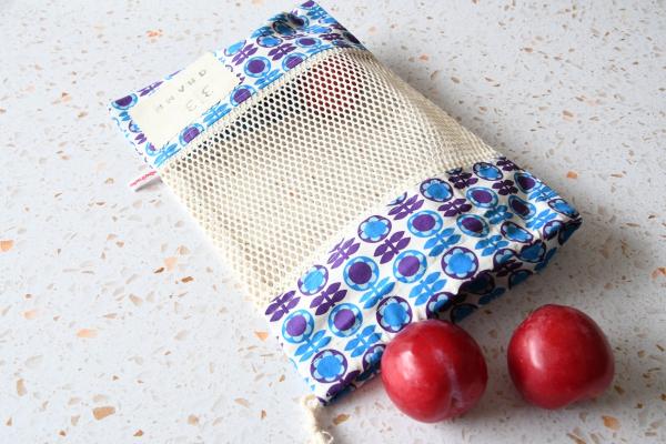 Obst- und Gemüsebeutel "Blaue Retroblumen"