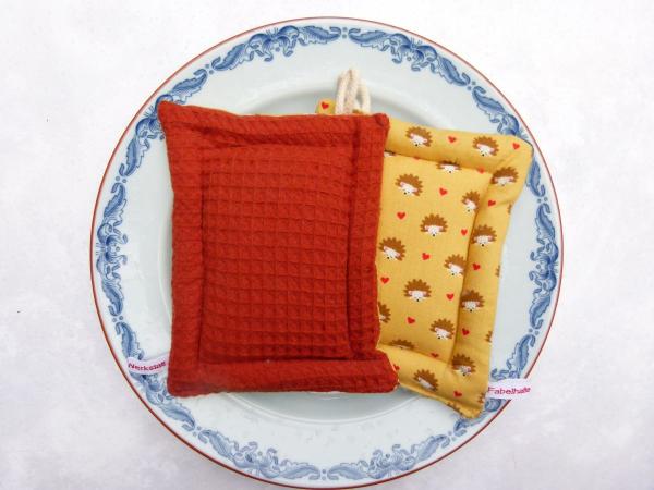 Spülschwamm, Scheuerschwamm,  2er Set - "Kleine Igelchen auf senfgelb"