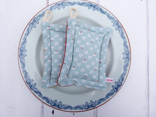 Spülschwamm, Scheuerschwamm,  2er Set - "Blätter auf blau"