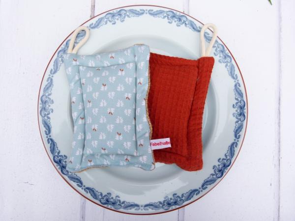 Spülschwamm, Scheuerschwamm,  2er Set - "Blätter auf blau"