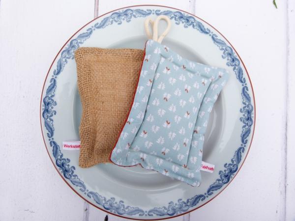 Spülschwamm, Scheuerschwamm,  2er Set - "Blätter auf blau"