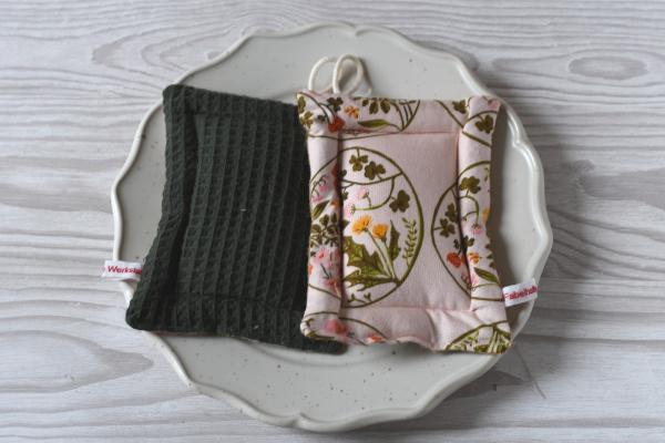 Spülschwamm, Scheuerschwamm,  2er Set - "Blumenkränze auf rosa"