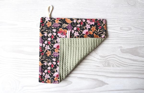 Spültuch, Reinigungstuch - "Blumenmuster auf schwarz"