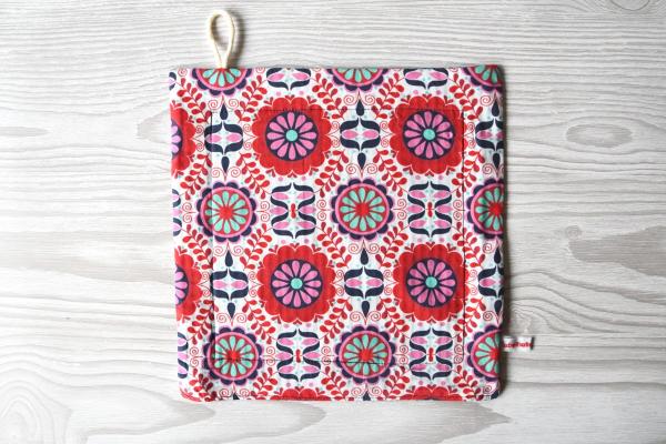 Putztuch, Spültuch aus Baumwolle - "Rote Retroblumen"