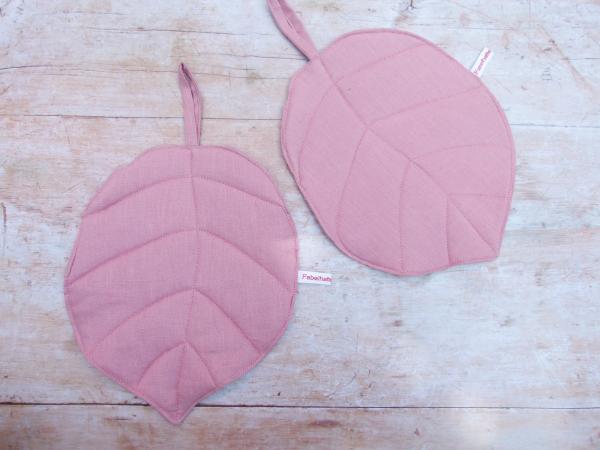 Topflappen aus Leinen (Blatt rosa)