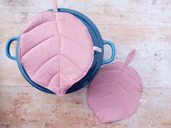 Topflappen aus Leinen (Blatt rosa)