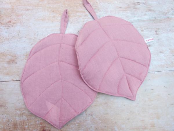 Topflappen aus Leinen (Blatt rosa)