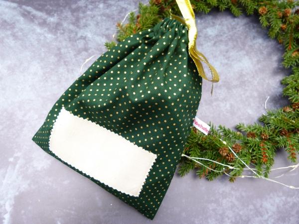 Geschenkbeutel (Goldene Punkte auf dunkelgrün)