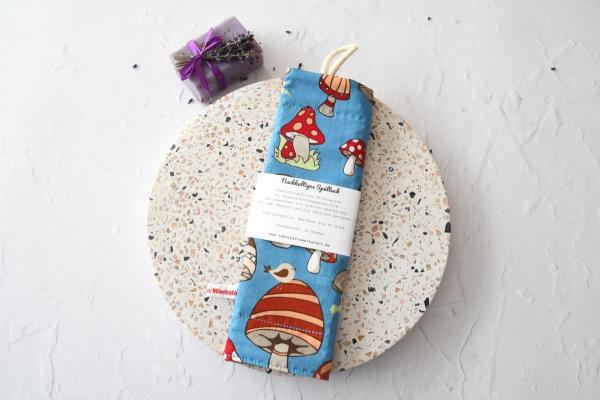 Spültuch, Putztuch - "Fliegenpilze auf blau"